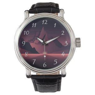 A mountain sunset illustration watch