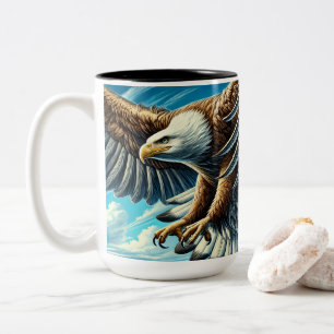 a mug with an image of a strong eagle flying