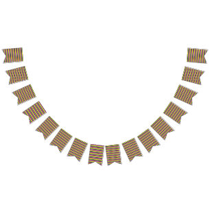 a multicolored striped background with dots bunting