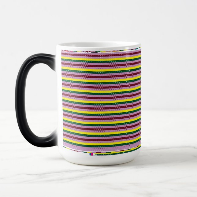 a multicolored striped background with dots magic mug (Left)