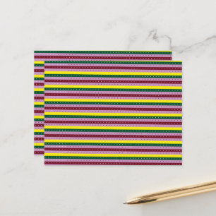 a multicolored striped background with dots postcard