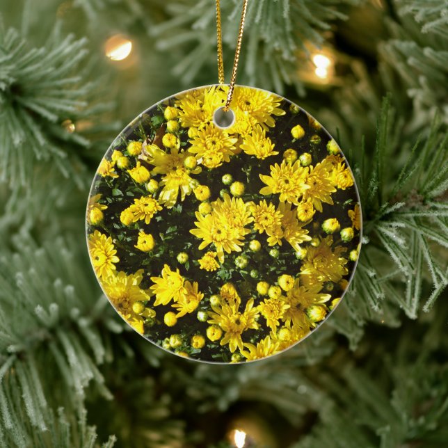 A Multitude of Yellow Mums Ceramic Tree Decoration (Tree)