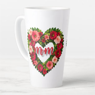 A Mum Heart-Shaped Wreath of Flowers Latte Mug