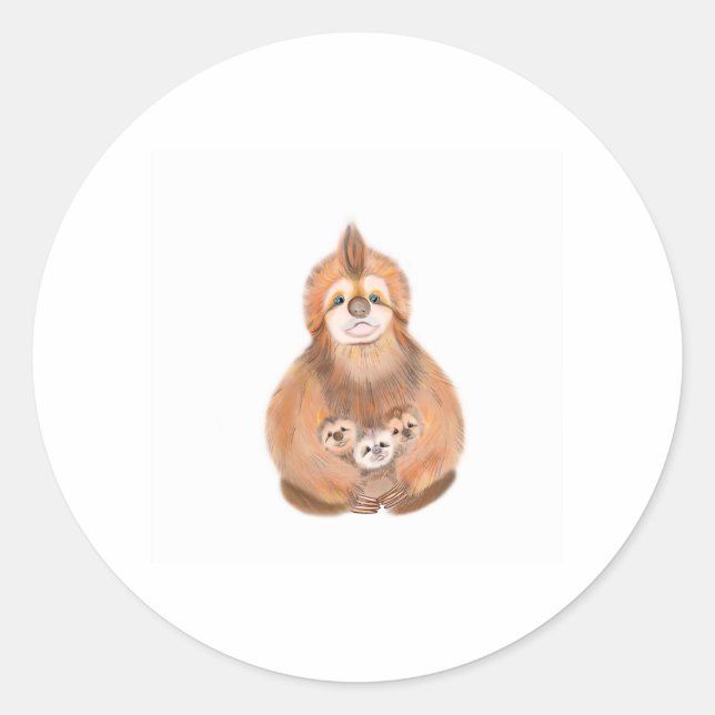 A mum Sloth with babies. Digital cute illustration Classic Round Sticker (Front)