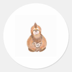A mum Sloth with babies. Digital cute illustration Classic Round Sticker