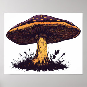 A mushroom illustration vibrant artwork.-small poster