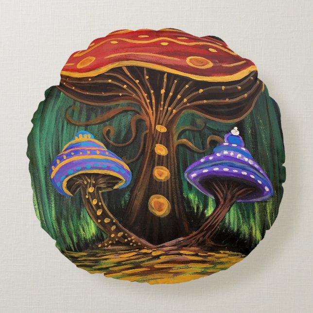 A Mushroom World Round Cushion (Front)