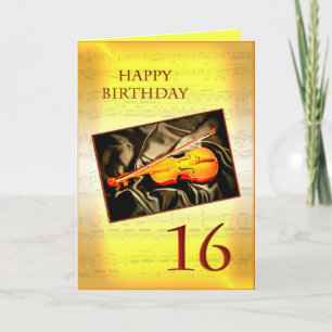 A musical 16th birthday card with a violin