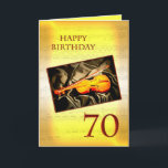 A musical 70th birthday card with a violin<br><div class="desc">A musical card featuring a violin lying on silk. In the background is a page of sheet music. See the whole range of cards for ages and relationships in my store. All artwork copyright Norma Cornes</div>