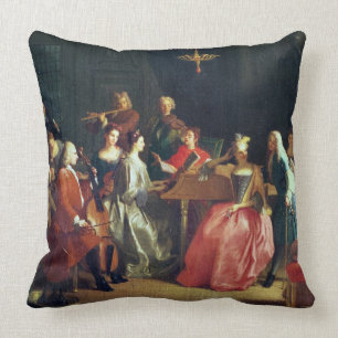 A Musical Evening (oil on canvas) Cushion