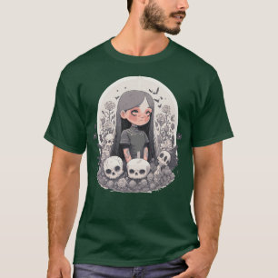 A mysterious girl and skulls Wednesday vector art T-Shirt