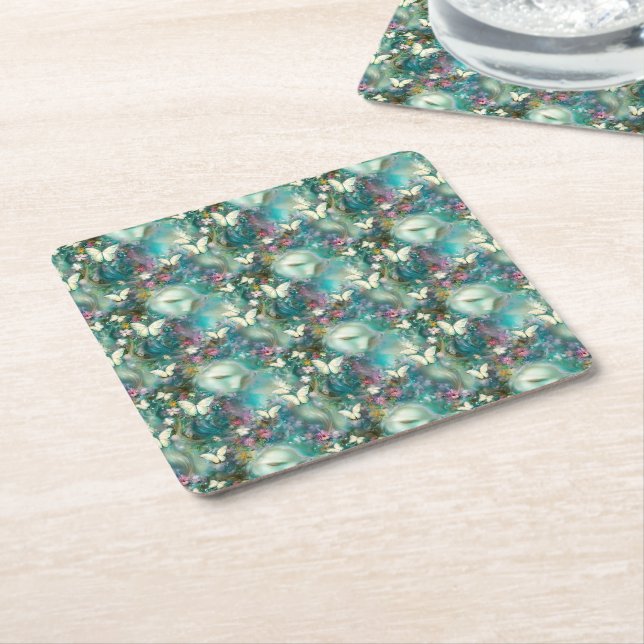 A Mystical Butterfly Series Design 3 Square Paper Coaster (Angled)