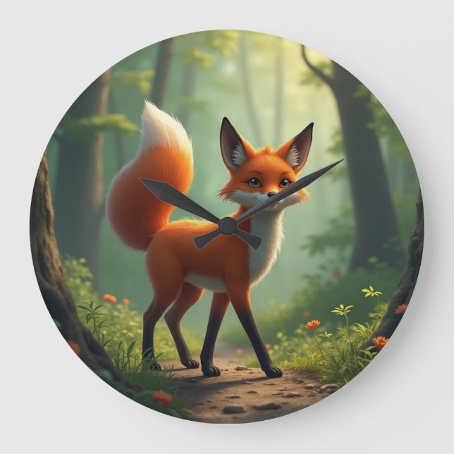 A mystical fox wandering through the forest large clock (Front)