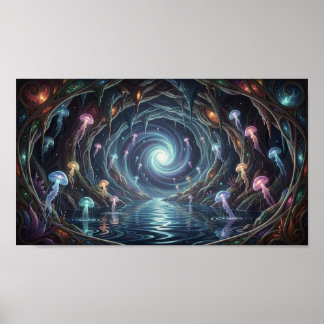 A mystical portal shimmering within a hidden sea poster