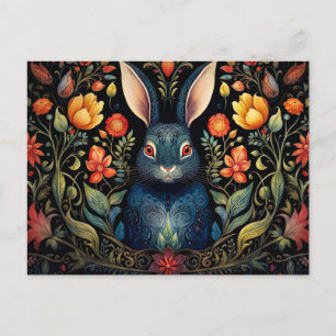 a mystical rabbit surrounded by flowers postcard
