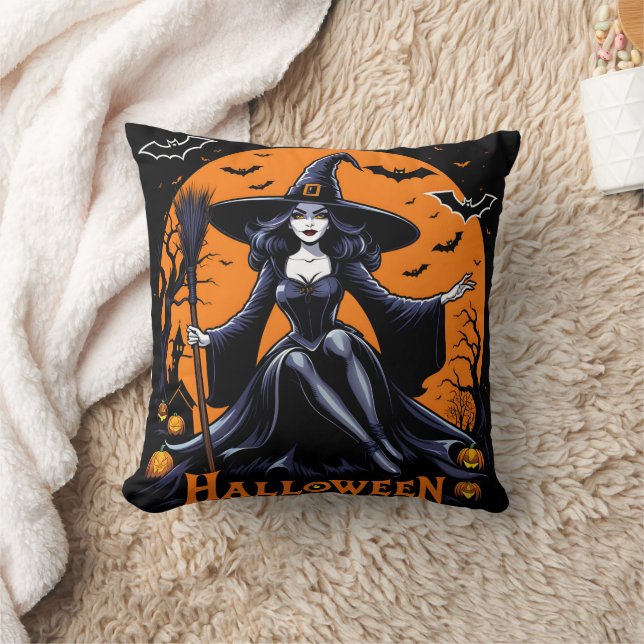 A mystical witch celebrates Halloween at twilight Cushion (Blanket)
