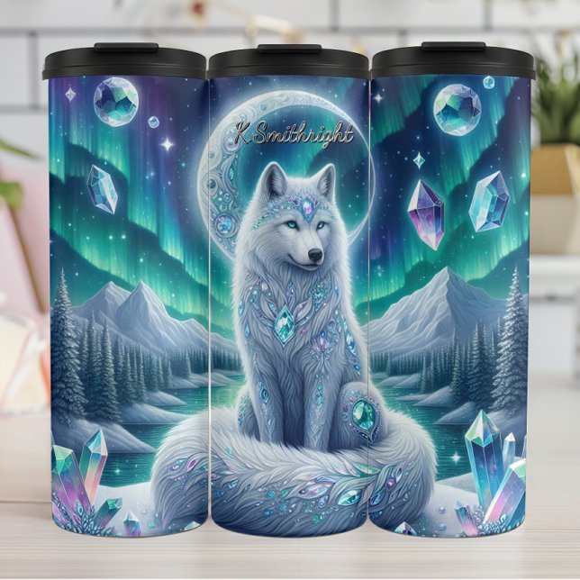 A Mystical Wolf with Northern Lights Thermal Tumbler (Creator Uploaded)
