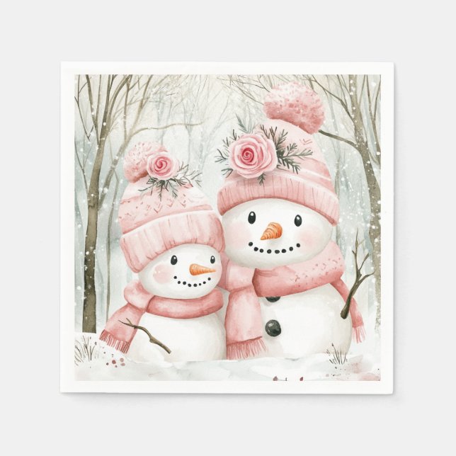 A napkin with a lovely snowman mother and baby (Front)