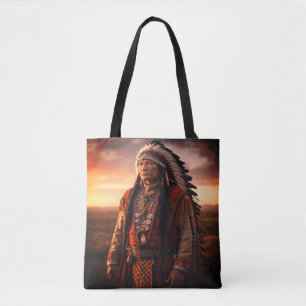 A Native American Indian Chief on a Shoulder Tote Bag