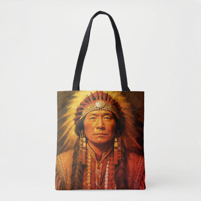 A Native American Indian Chief on a Shoulder Tote Bag (Front)