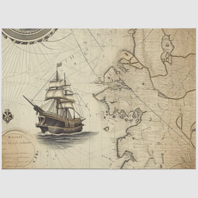 A Nautical Map Series Design 10 Tissue Paper (Front)