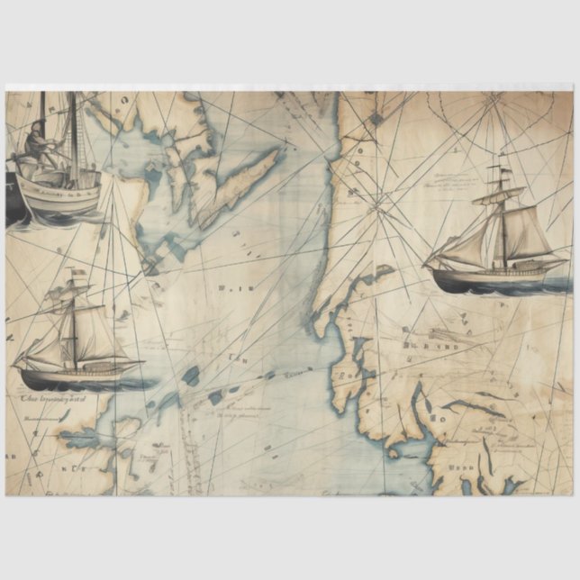 A Nautical Map Series Design 1 Tissue Paper (Front)