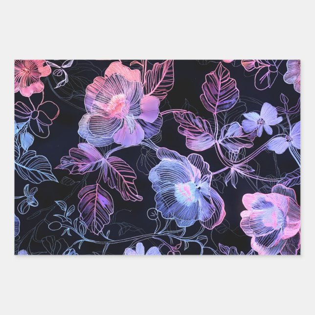 A neon embroidery flower texture wrapping paper sheet (Front 3)