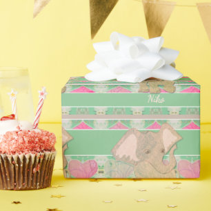 A New Baby Boy! Elephant & Green Wrapping Paper