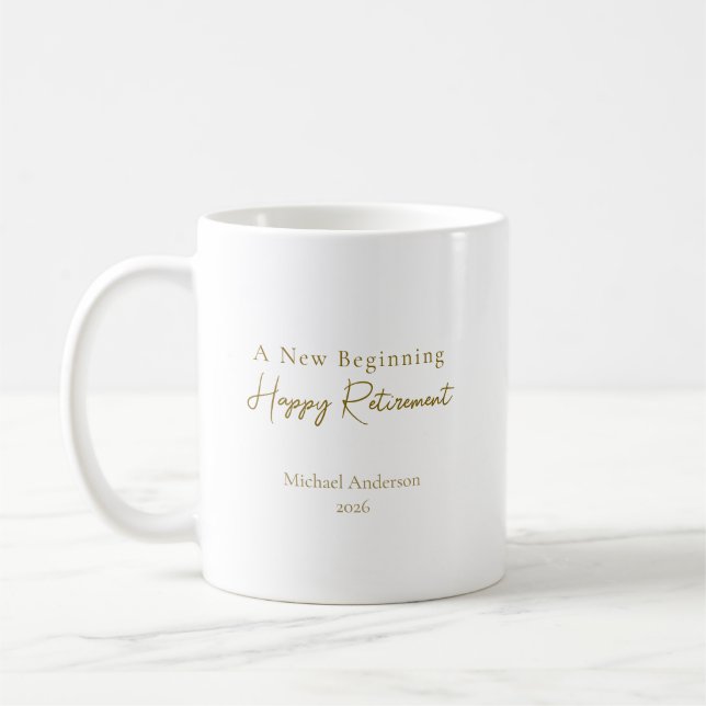 A New Beginning Elegant Personalised Retirement  Coffee Mug (Left)