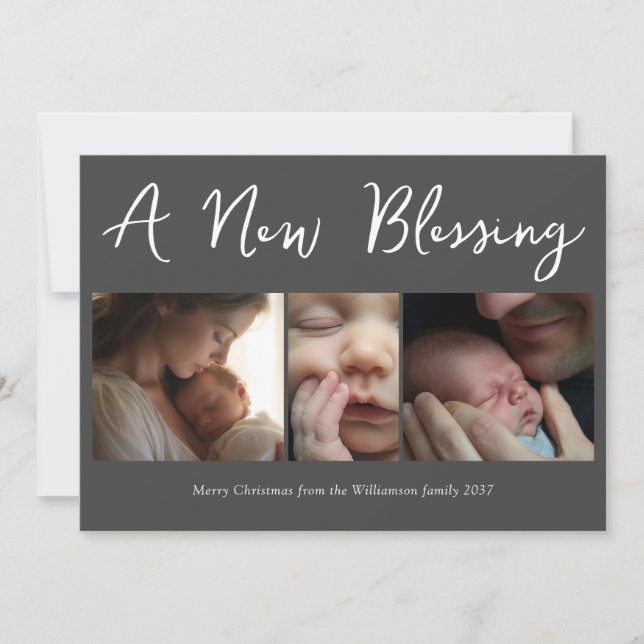 A New Blessing Grey Holiday Birth Announcement  (Front)