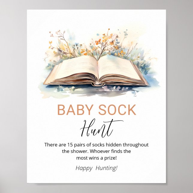 A New Chapter Baby Sock Hunt Shower Game Sign (Front)