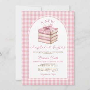 A New Chapter Begin Book Pink Gingham Baby Shower Invitation