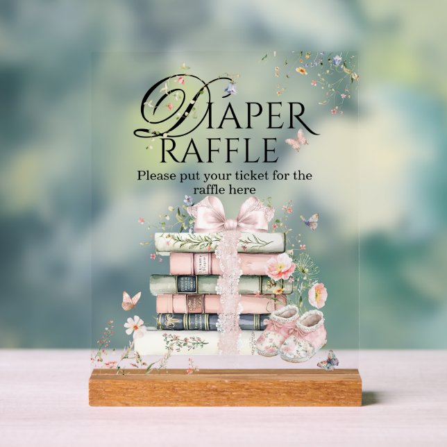 A New Chapter Begin Floral Book Baby Girl Shower Acrylic Sign (Neutral)