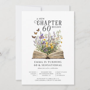A New Chapter Begins 60 and Sensational Birthday Invitation