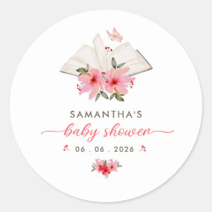 A new chapter begins  baby shower  classic round sticker