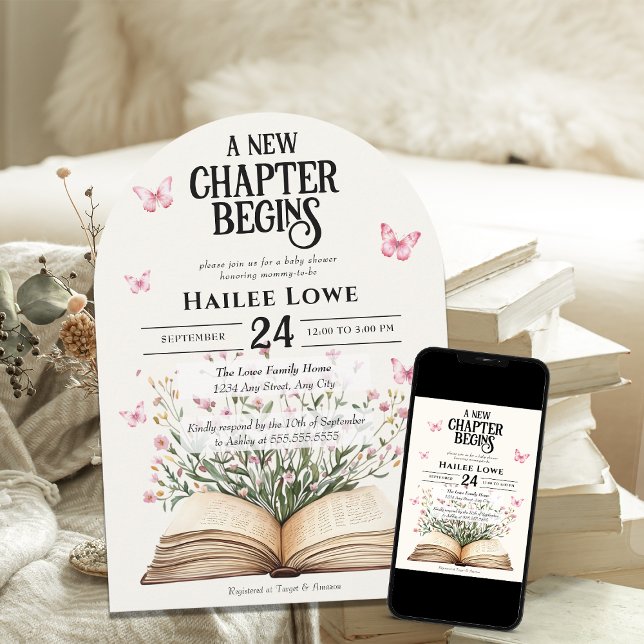 A New Chapter Begins Baby Shower Pink Wildflower Invitation (Creator Uploaded)