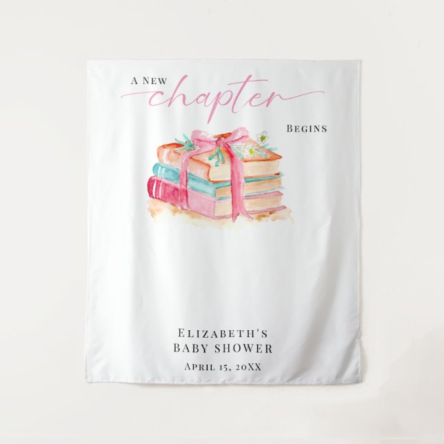 A New Chapter Begins Baby Shower Watercolor Books  Tapestry (Front)