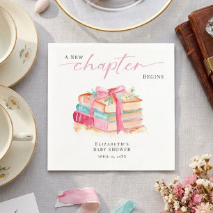 A New Chapter Begins Baby Shower Watercolor Pink Napkin
