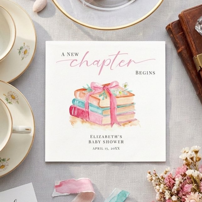 A New Chapter Begins Baby Shower Watercolor Pink Napkin (Creator Uploaded)