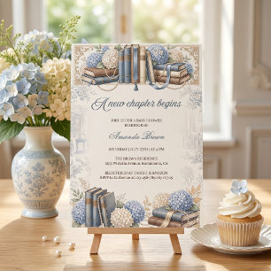 A New Chapter Begins Blue Baby Boy Shower Invitation