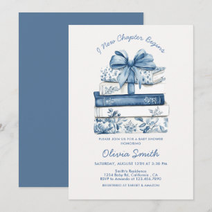 A New Chapter Begins Blue Bow Books Baby Shower  Invitation