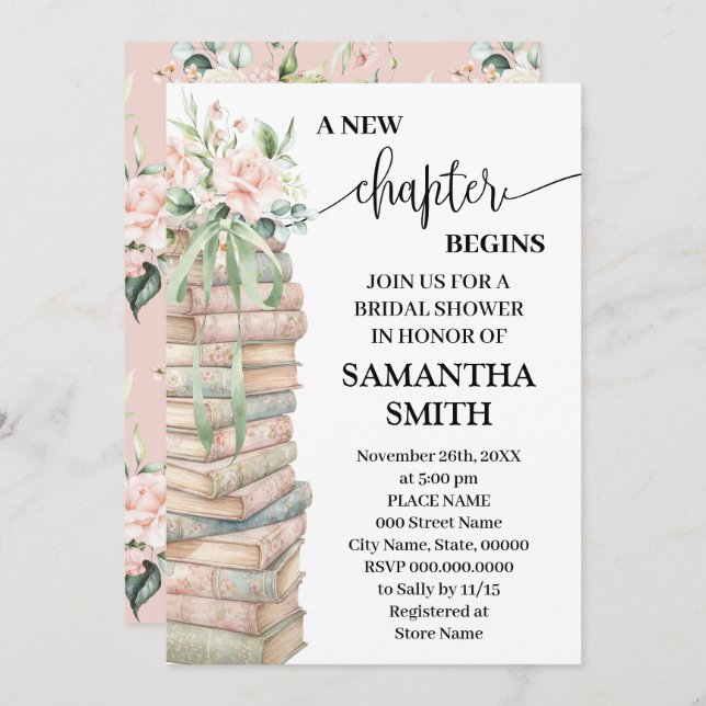 A New Chapter Begins Boho Chic Bridal Shower Invitation (Front/Back)