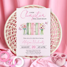 A New Chapter  Begins book girl pink baby shower