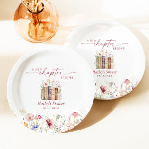A New Chapter Begins, Book Theme Bridal Shower Paper Plate