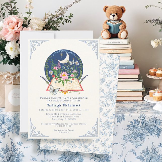 A New Chapter Begins Book w Moon Butterfly Floral Invitation (Creator Uploaded)