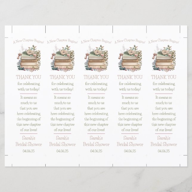 A New Chapter Begins! Bookmark Shower Favour (Front)