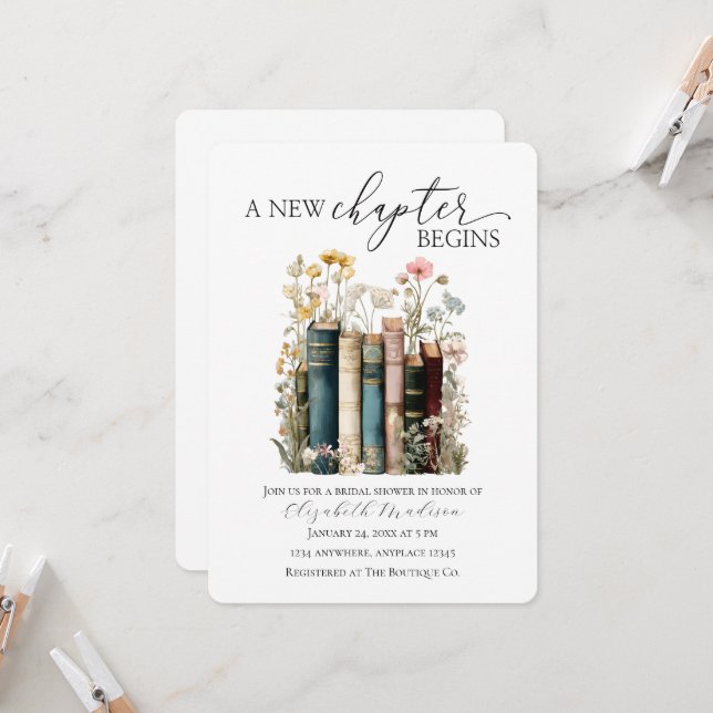 A New Chapter Begins Bridal Shower Invitation (Front/Back In Situ)