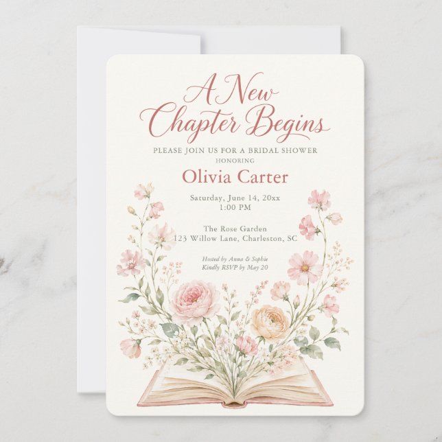 A New Chapter Begins Bridal Shower Invitation (Front)
