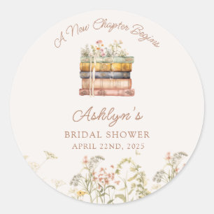 A New Chapter Begins Bridal Shower Round Sticker