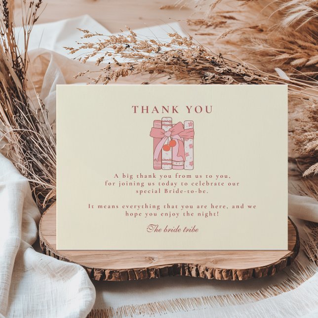 A new chapter begins cherry bow pink bridal shower thank you card (Creator Uploaded)